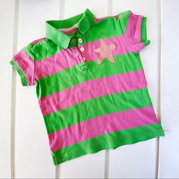 Lilly Pulitzer Toddler Girls Short Sleeve Starfish Appliqué Striped Polo Size 2 - Picture 2 of 4